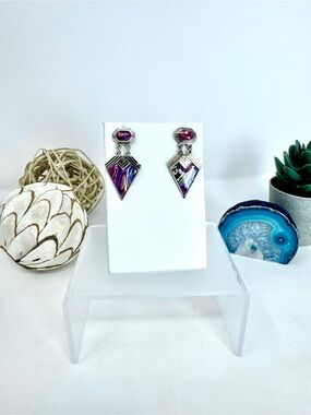 Vintage Nuri Purple Iridescent Abalone Shell Earrings